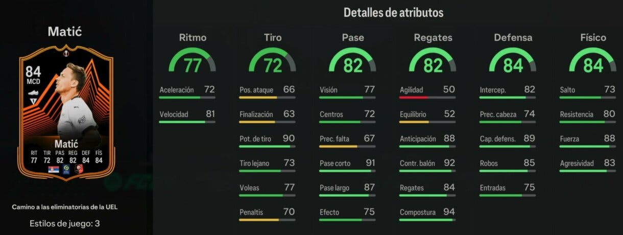 Stats in game Matic RTTK EA Sports FC 24 Ultimate Team
