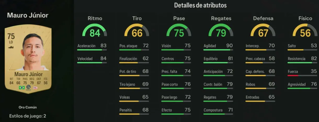 Stats in game Mauro Junior oro EA Sports FC 24 Ultimate Team