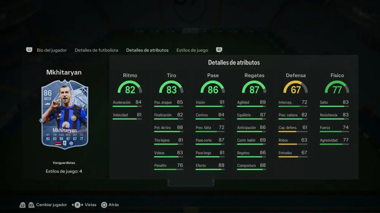Stats in game Mkhitaryan Trailblazers EA Sports FC 24 Ultimate Team