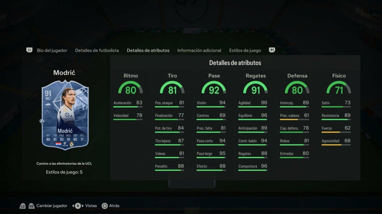 Stats in game Modric RTTK EA Sports FC 24 Ultimate Team