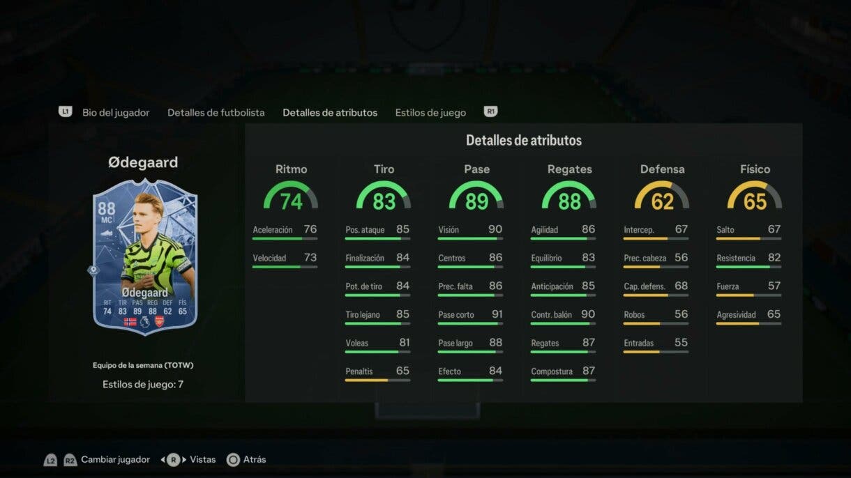 Stats in game Odegaard IF EA Sports FC 24 Ultimate Team