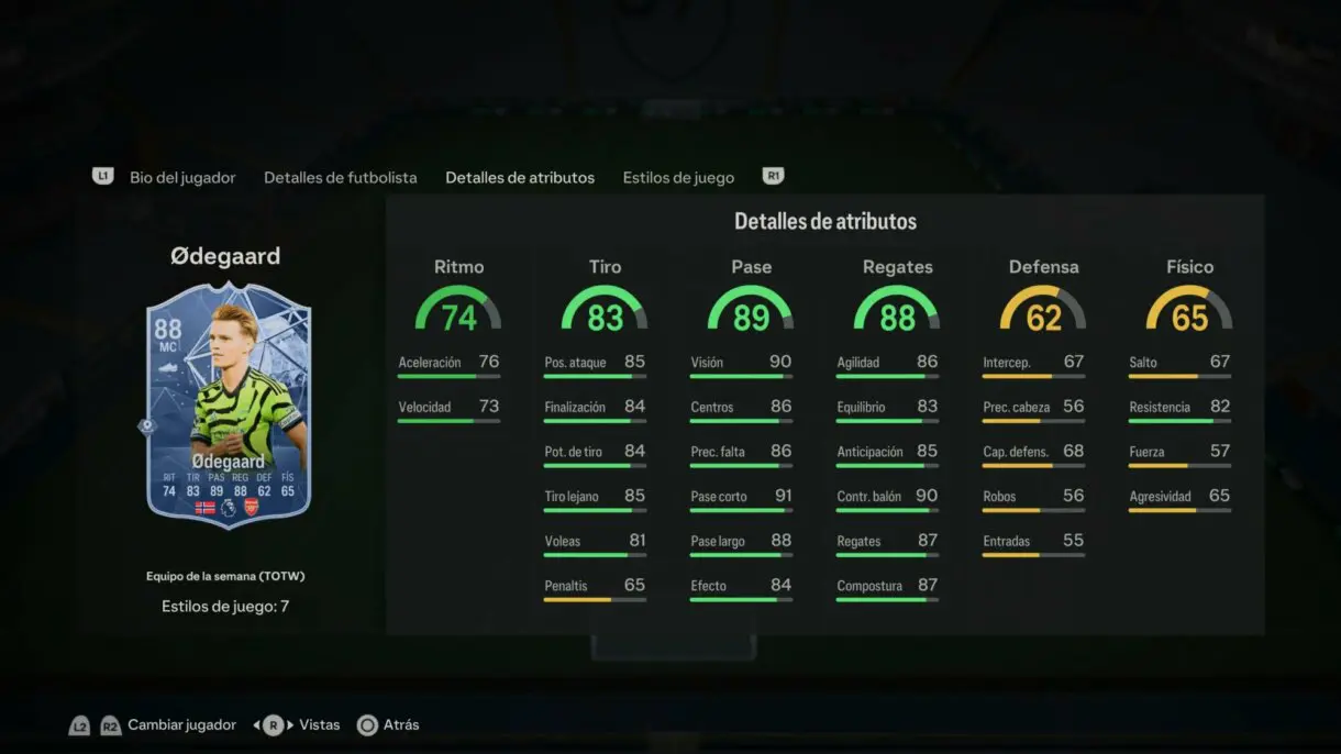 Stats in game Odegaard IF EA Sports FC 24 Ultimate Team