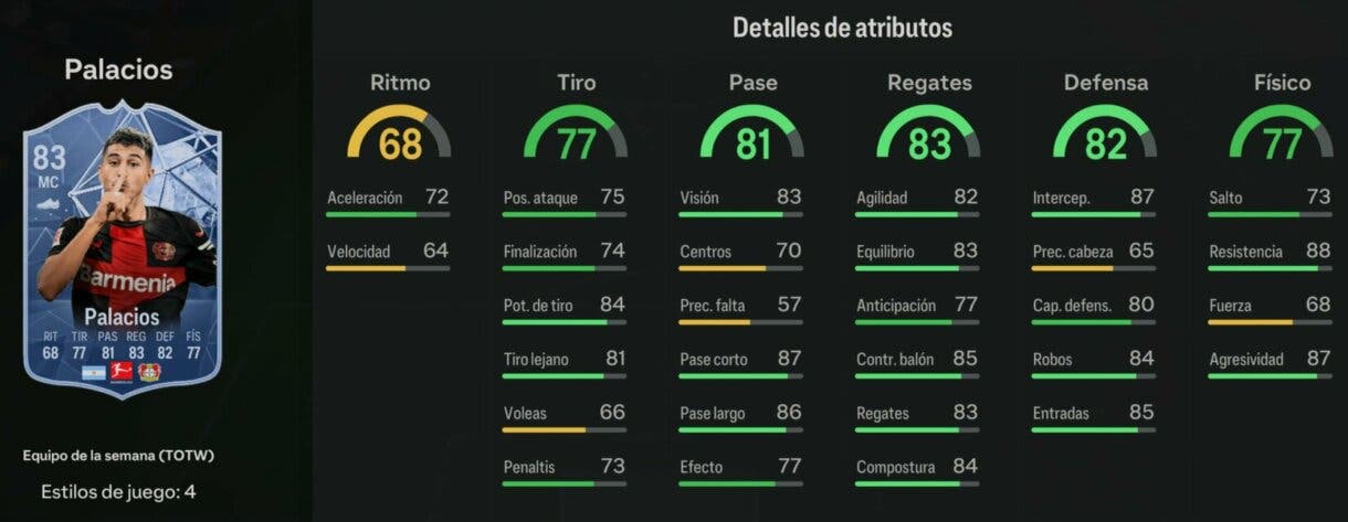 Stats in game Palacios IF EA Sports FC 24 Ultimate Team