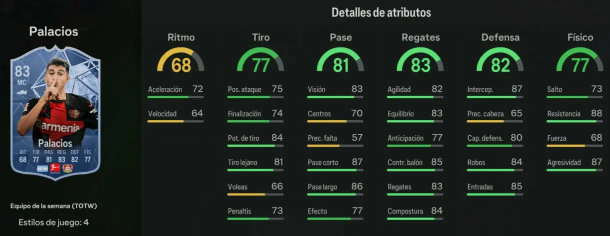 Stats in game Palacios IF EA Sports FC 24 Ultimate Team