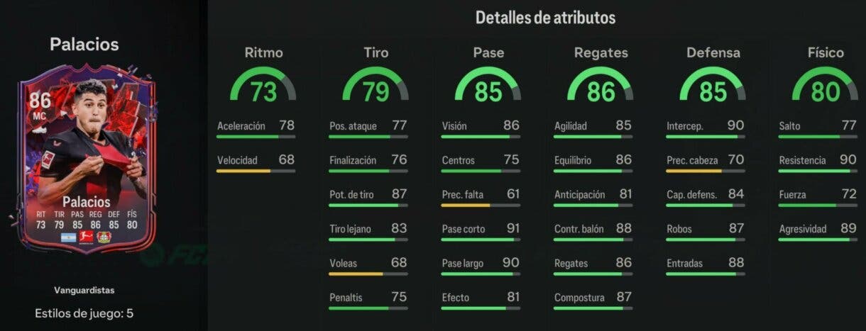 Stats in game Exequiel Palacios Trailblazers EA Sports FC 24 Ultimate Team
