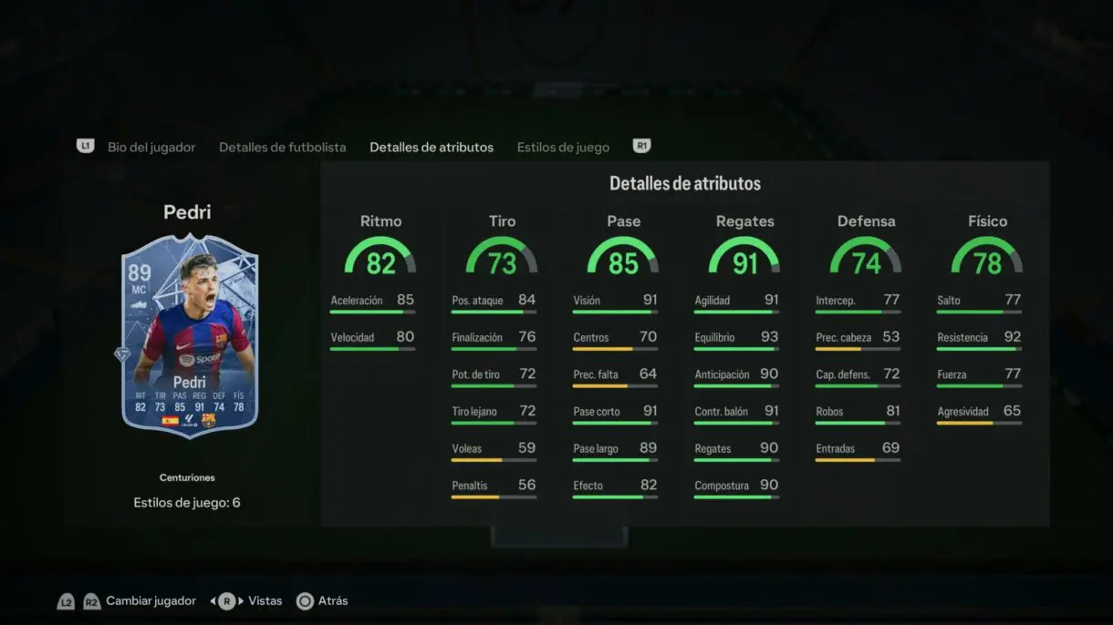 Stats in game Pedri Centuriones EA Sports FC 24 Ultimate Team