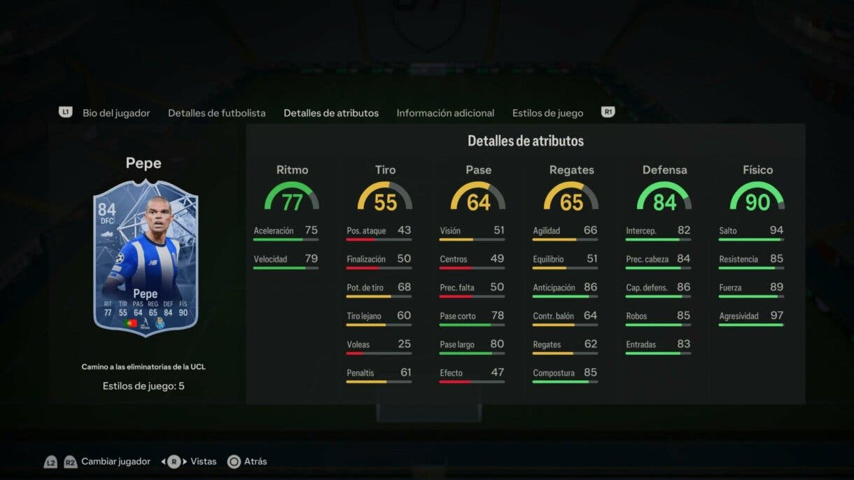 Stats in game Pepe RTTK EA Sports FC 24 Ultimate Team