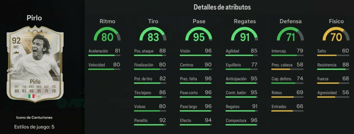 Stats in game Pirlo Icono de Centuriones EA Sports FC 24 Ultimate Team