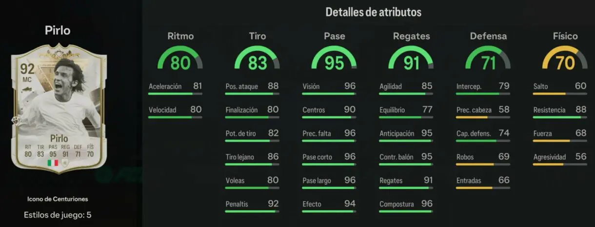 Stats in game Pirlo Icono de Centuriones EA Sports FC 24 Ultimate Team