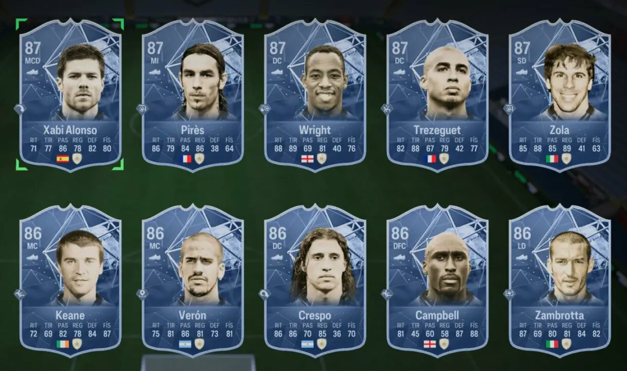 Cartas Icono Alonso, Pirés, Wright, Trezeguet, Zola, Keane, Verón, Crespo, Campbell y Zambrotta EA Sports FC 24 Ultimate Team