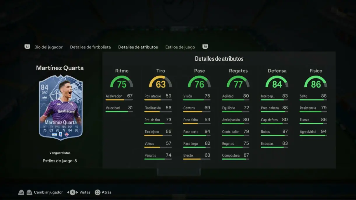 Stats in game Martínez Quarta Trailblazers EA Sports FC 24 Ultimate Team
