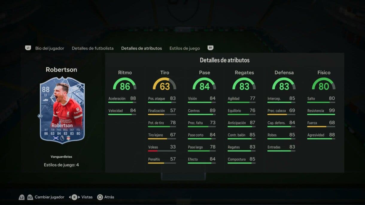 Stats in game Robertson Trailblazers EA Sports FC 24 Ultimate Team