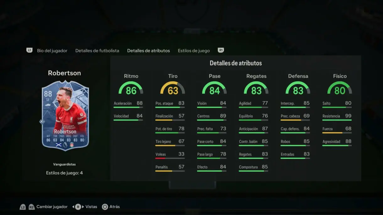 Stats in game Robertson Trailblazers EA Sports FC 24 Ultimate Team