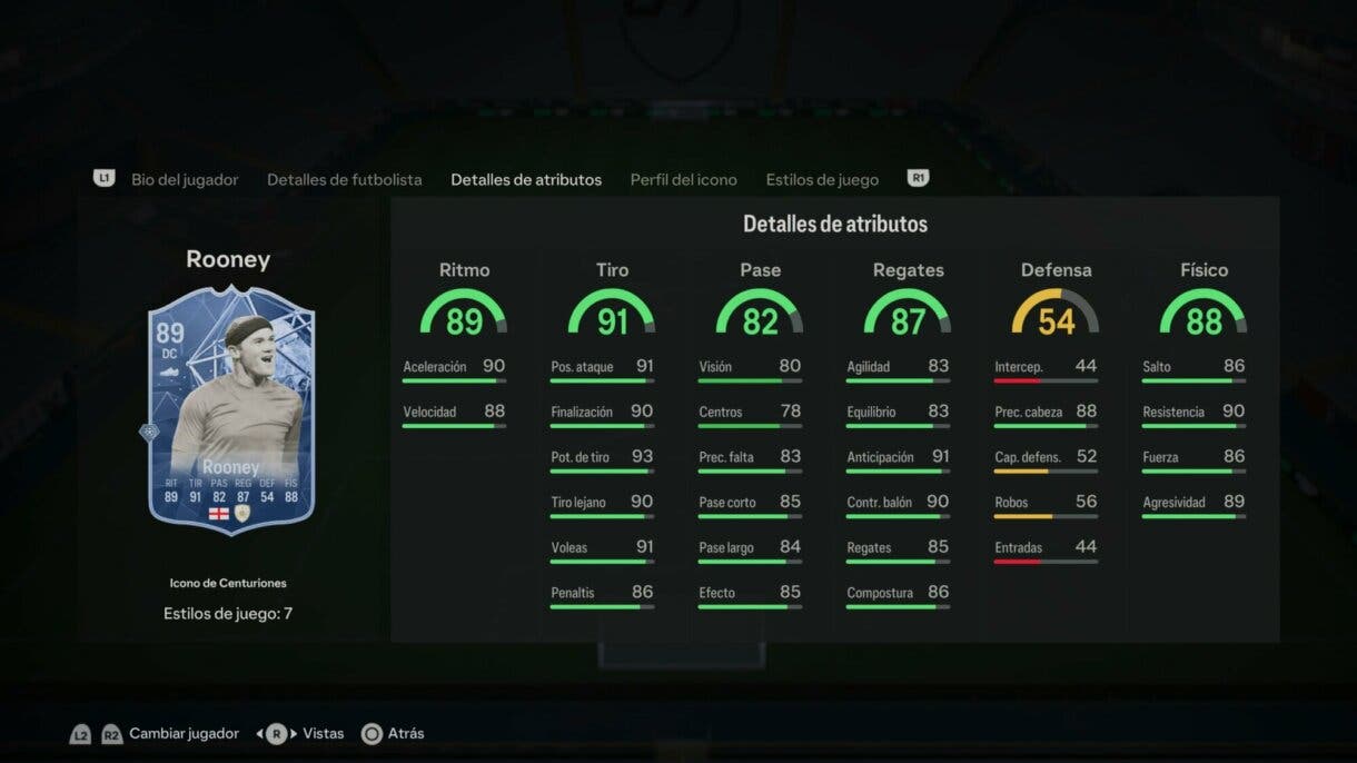 Stats in game Rooney Icono de Centurions EA Sports FC 24 Ultimate Team