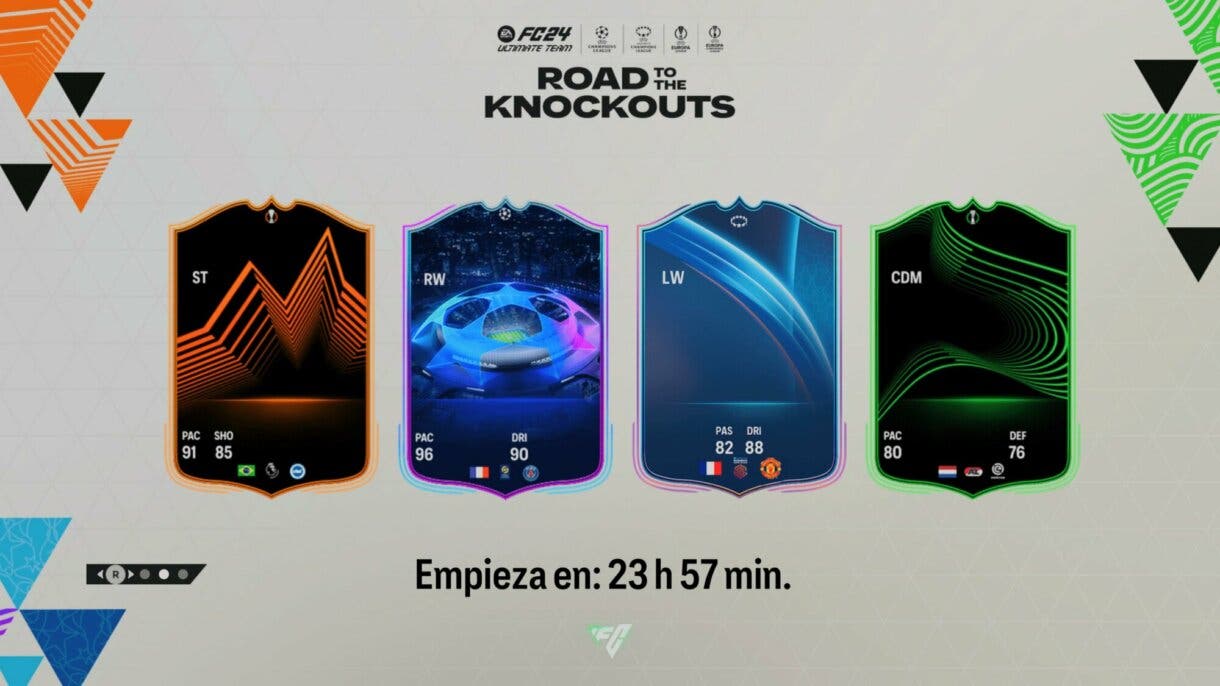 Pantalla de carga EA Sports FC 24 Ultimate Team con cartas RTTK y algunas pistas de los jugadores