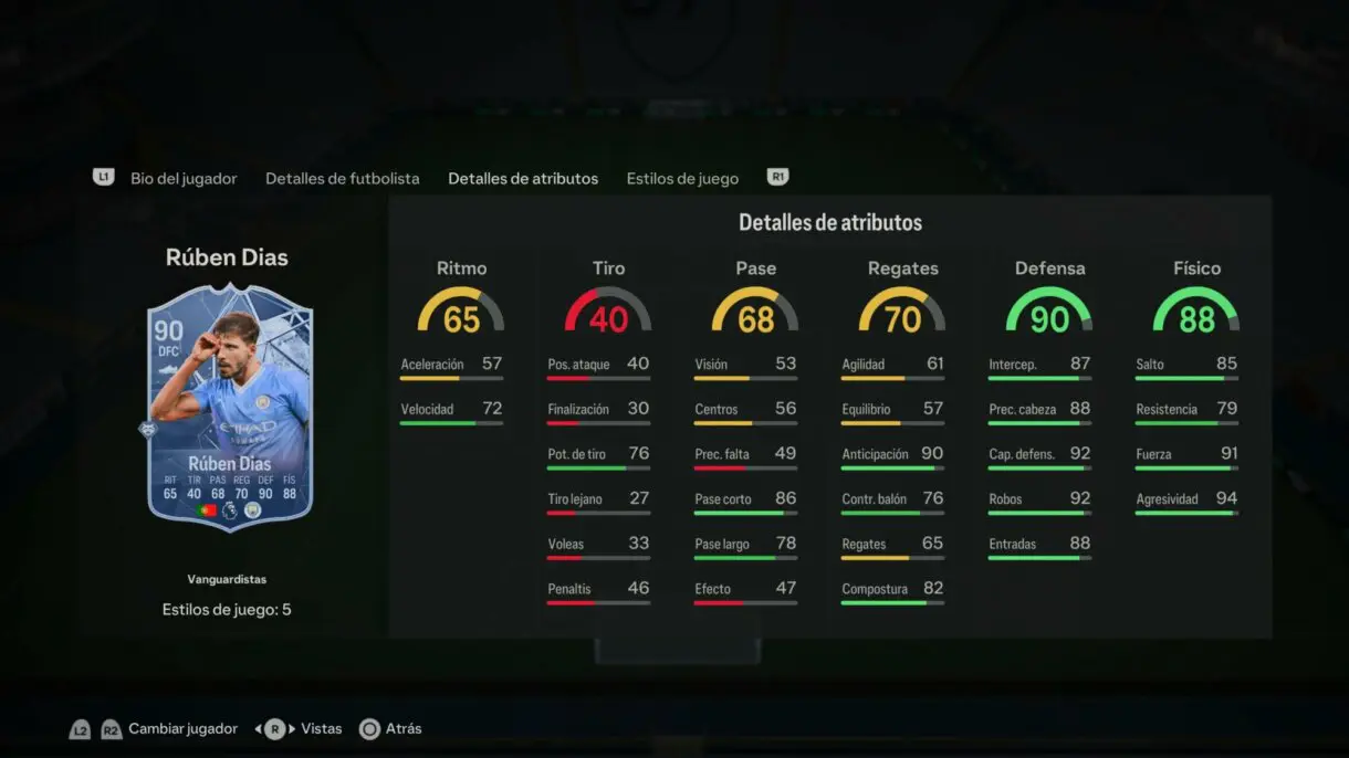 Stats in game Rúben Dias Trailblazers EA Sports FC 24 Ultimate Team