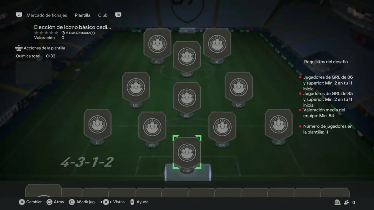 Plantilla vacía SBC Elección de icono básico cedido EA Sports FC 24 Ultimate Team