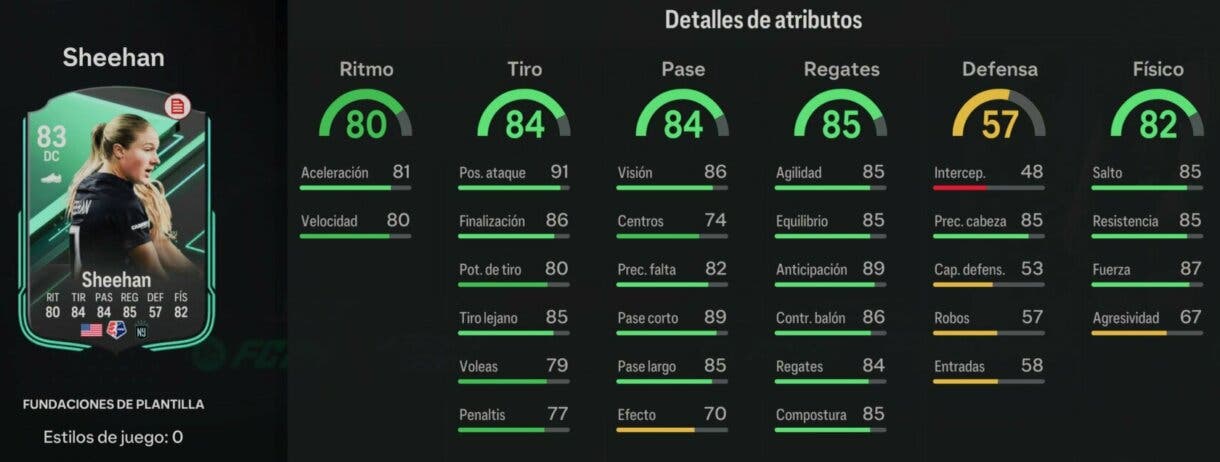 Stats in game Sheehan Fundaciones de plantilla EA Sports FC 24 Ultimate Team