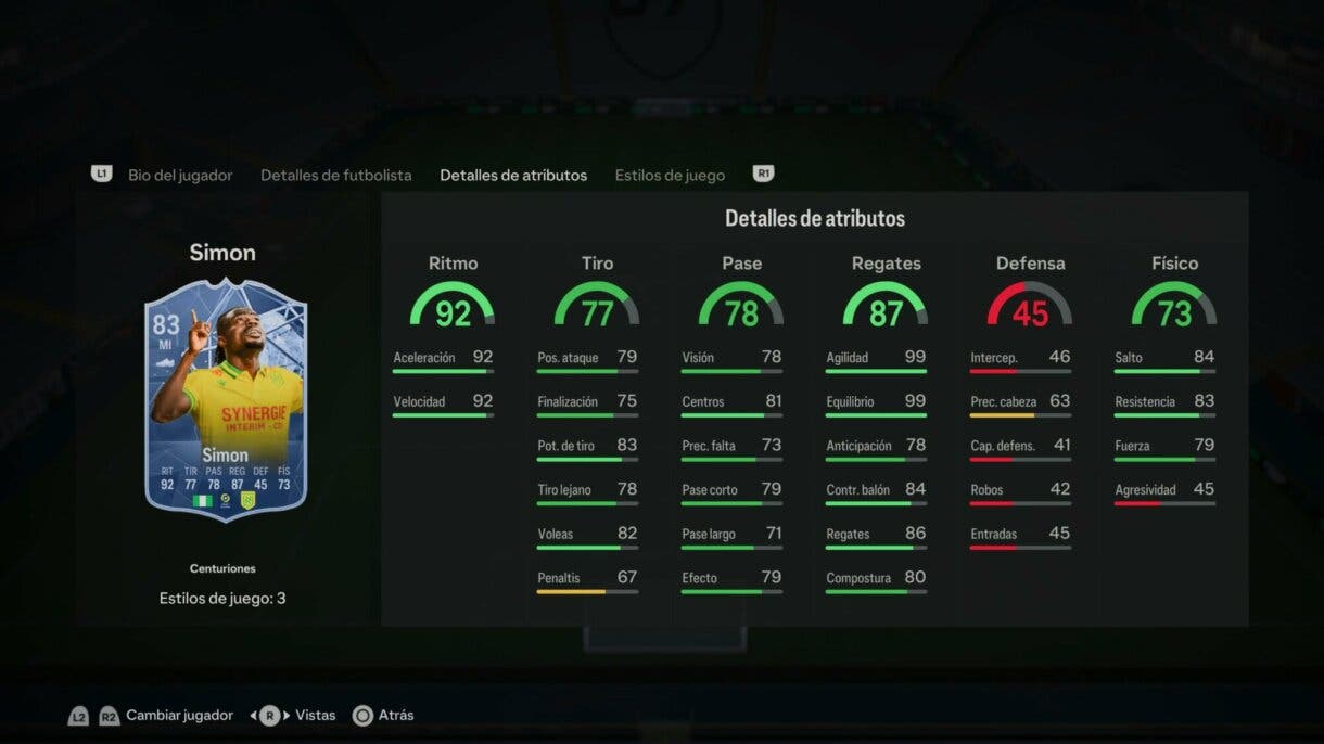 Stats in game Moses Simon Centuriones EA Sports FC 24 Ultimate Team