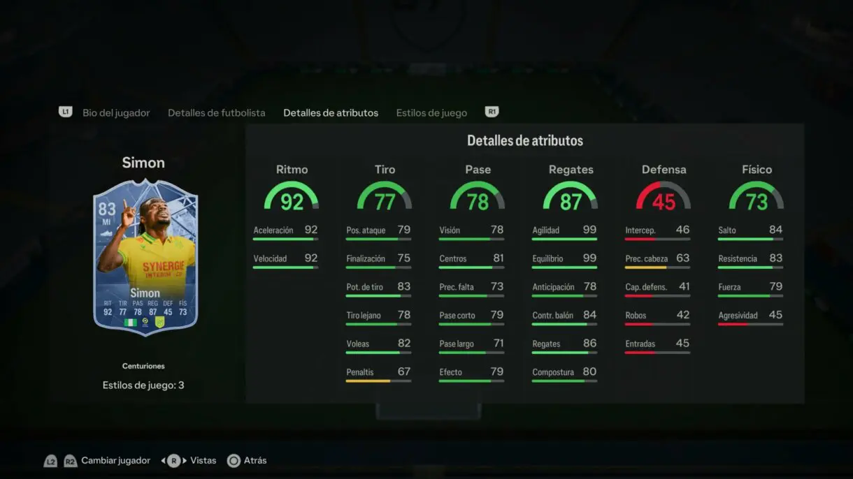 Stats in game Moses Simon Centuriones EA Sports FC 24 Ultimate Team