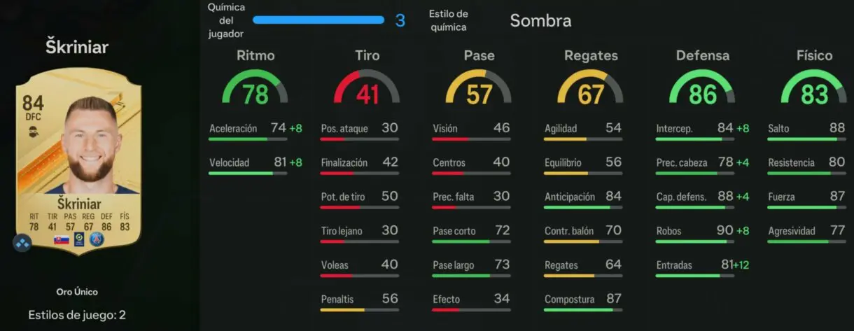 Stats in game Skriniar oro EA Sports FC 24 Ultimate Team