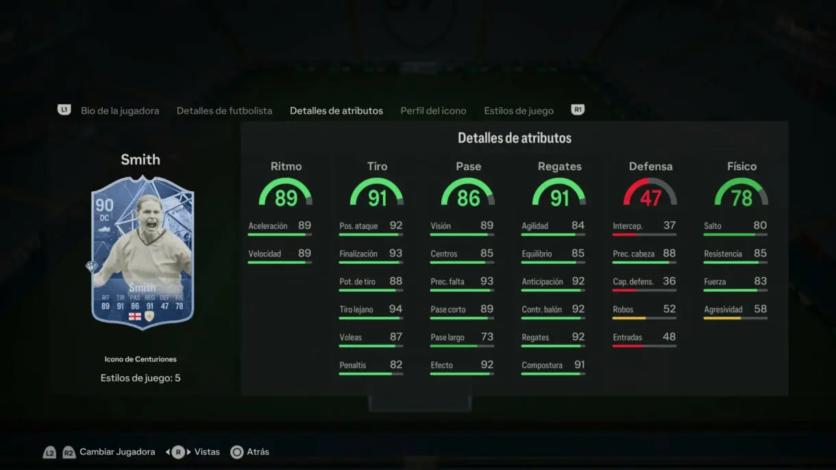 Stats in game Smith Icono de Centurions EA Sports FC 24 Ultimate Team