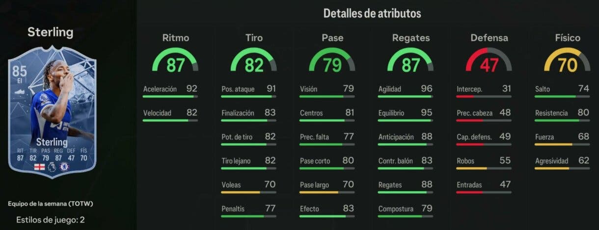 Stats in game Sterling IF EA Sports FC 24 Ultimate Team