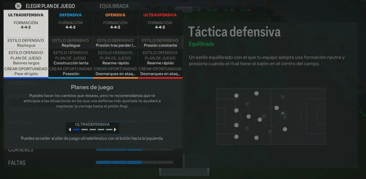 Menú de plantilla EA Sports FC 24 Ultimate Team apartado de Elegir plan de juego
