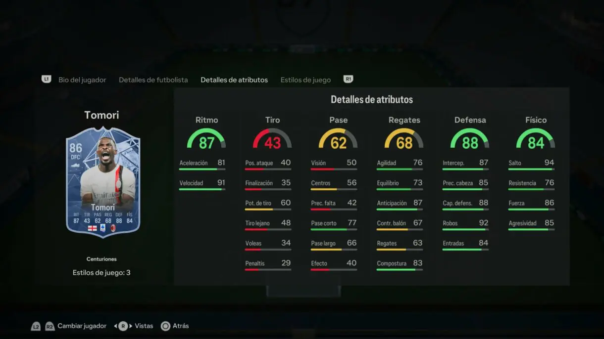 Stats in game Tomori Centuriones EA Sports FC 24 Ultimate Team