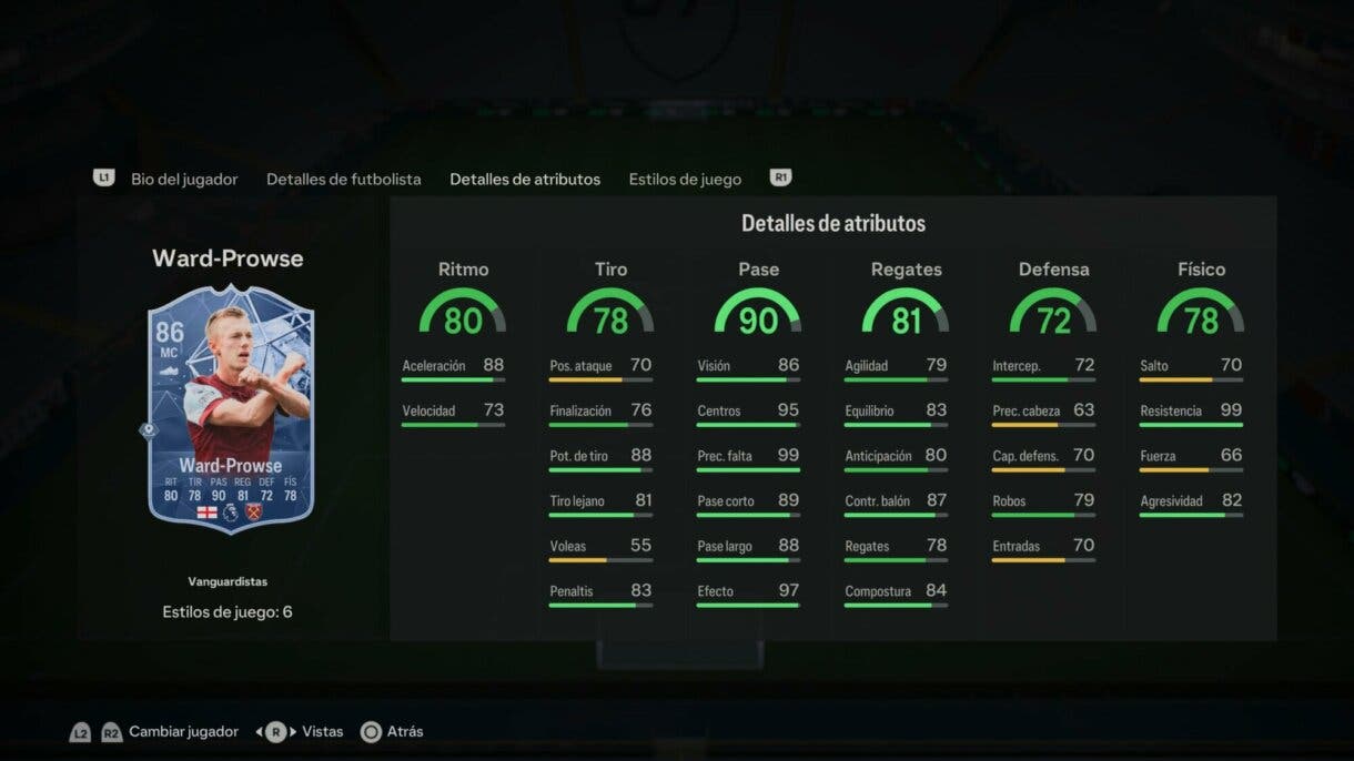 Stats in game Ward-Prowse Trailblazers EA Sports FC 24 Ultimate Team