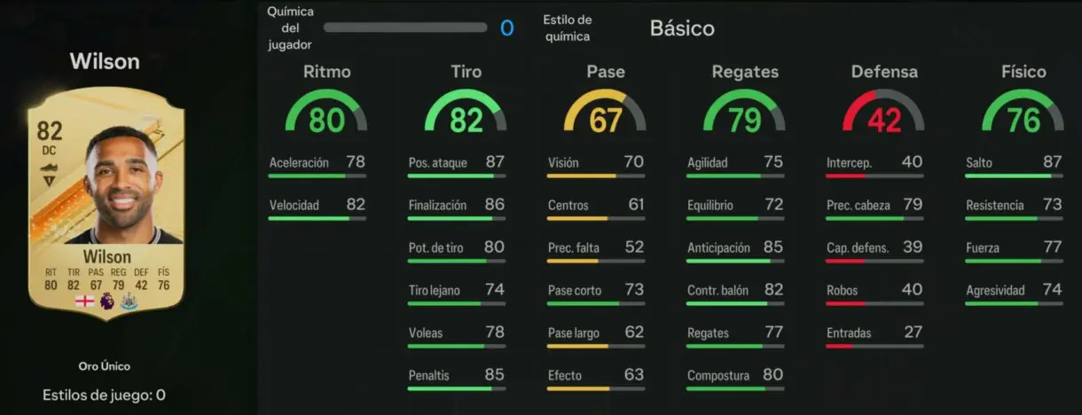 Stats in game Wilson oro EA Sports FC 24 Ultimate Team