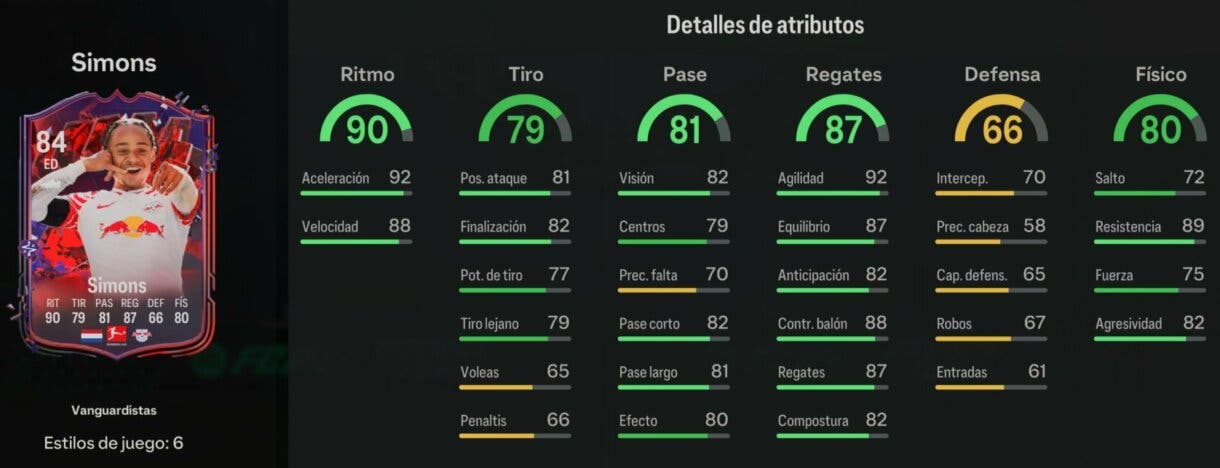 Stats in game Xavi Simons Trailblazers EA Sports FC 24 Ultimate Team