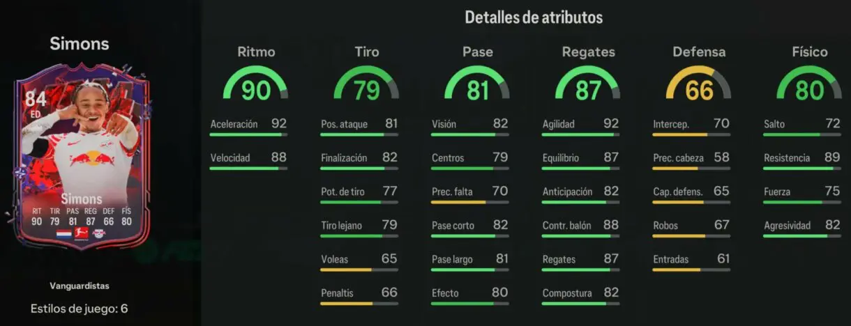 Stats in game Xavi Simons Trailblazers EA Sports FC 24 Ultimate Team