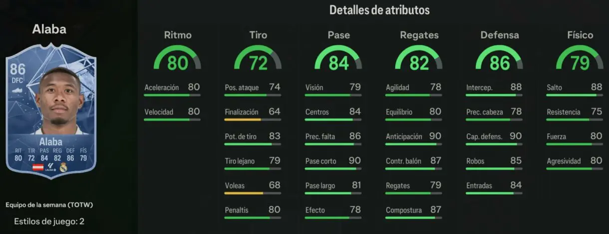 Stats in game Alaba IF EA Sports FC 24 Ultimate Team