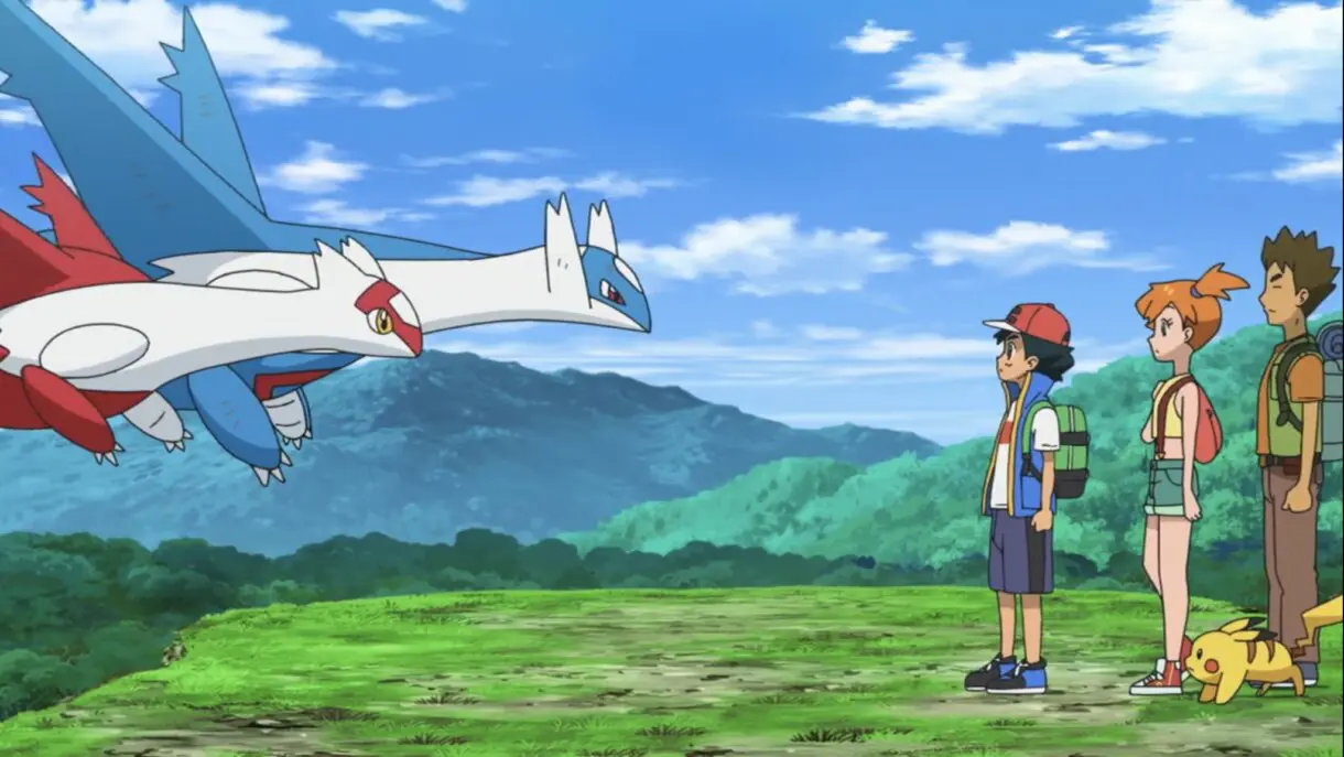 Ash Misty Brock con Latios y Latias anime de Pokemon