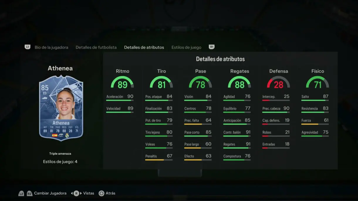Stats in game Athenea Héroe de triple amenaza EA Sports FC 24 Ultimate Team