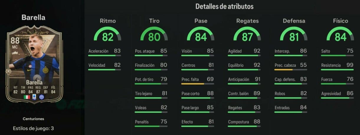 Stats in game Barella Centuriones EA Sports FC 24 Ultimate Team