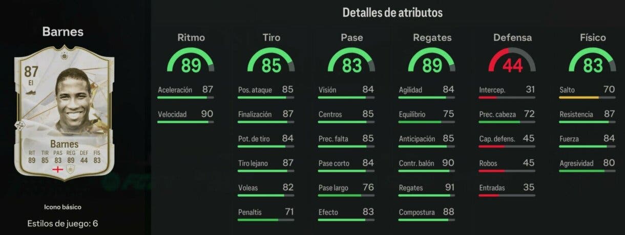 Stats in game Barnes Icono básico EA Sports FC 24 Ultimate Team