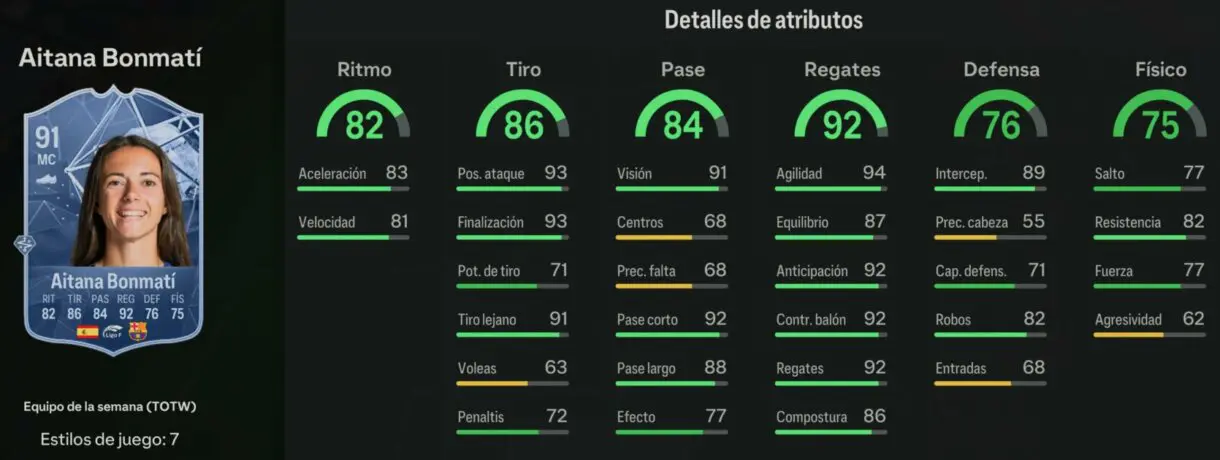 Stats in game Aitana Bonmatí IF EA Sports FC 24 Ultimate Team