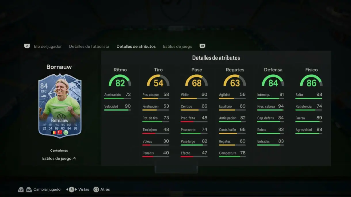 Stats in game Bornauw Centuriones EA Sports FC 24 Ultimate Team