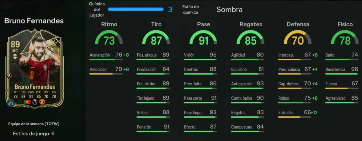 Stats in game Bruno Fernandes IF EA Sports FC 24 Ultimate Team
