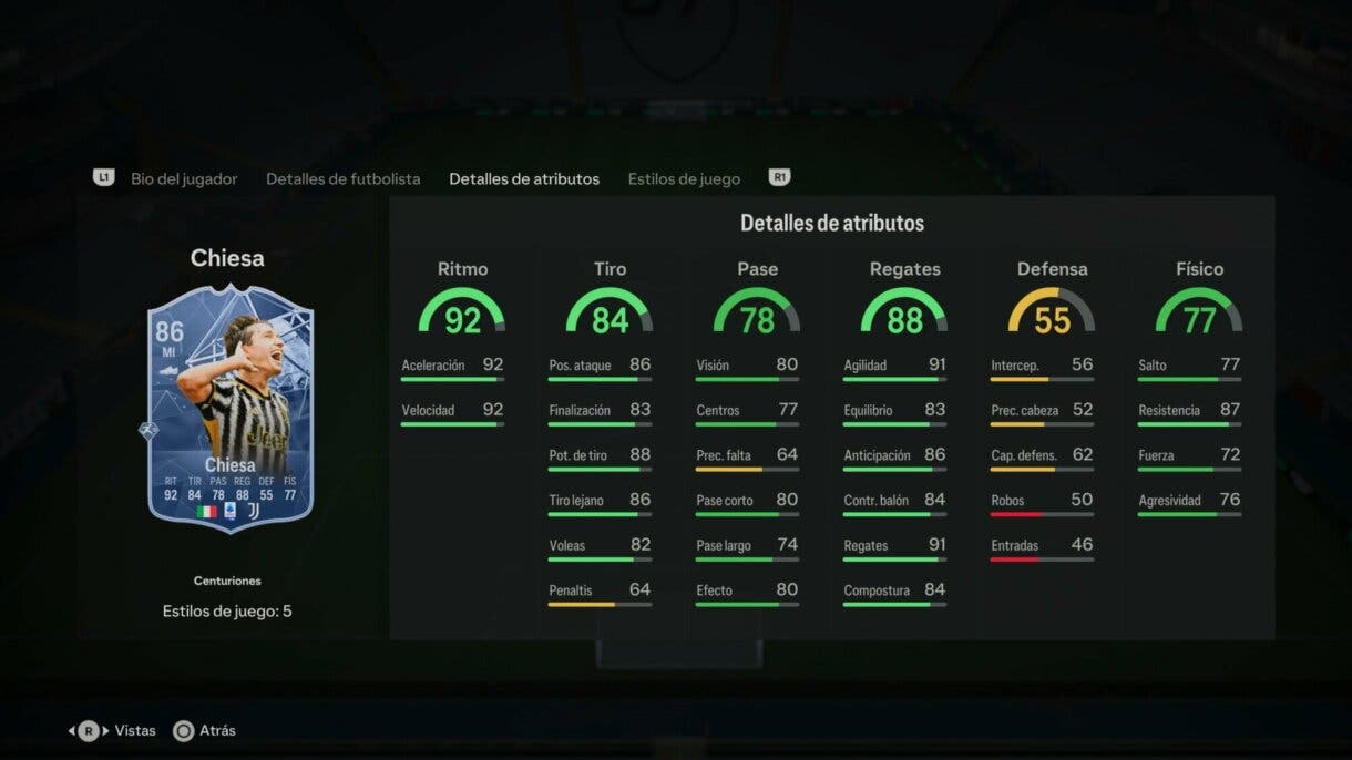 Stats in game Chiesa Centuriones EA Sports FC 24 Ultimate Team
