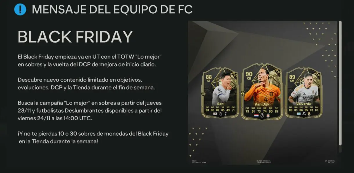 Parte del mensaje del equipo de FC sobre el Black Friday EA Sports FC 24 Ultimate Team