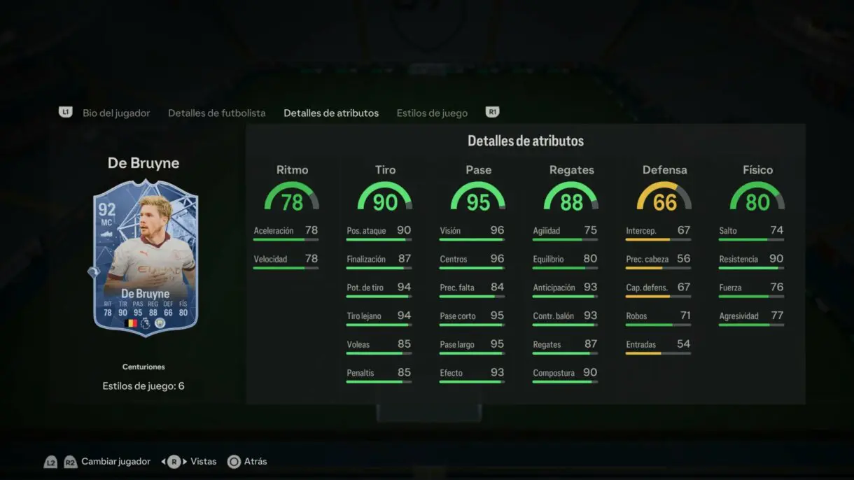 Stats in game De Bruyne Centuriones EA Sports FC 24 Ultimate Team