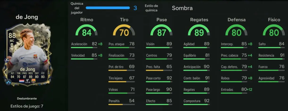Stats in game De Jong Deslumbrante EA Sports FC 24 Ultimate Team