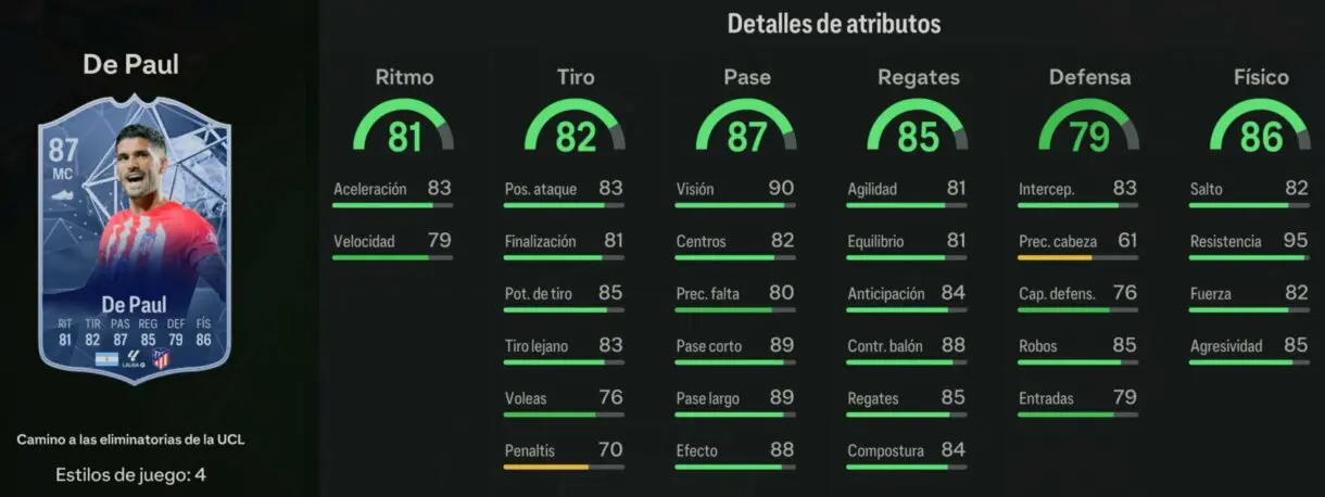 Stats in game De Paul RTTK 87 EA Sports FC 24 Ultimate Team
