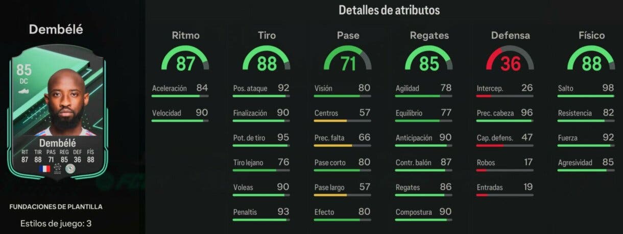 Stats in game Dembélé Fundaciones de plantilla EA Sports FC 24 Ultimate Team