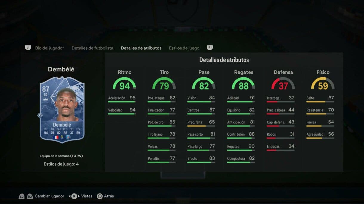 Stats in game Dembélé IF EA Sports FC 24 Ultimate Team