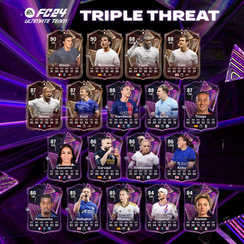 Todas las cartas del primer equipo Triple Amenaza EA Sports FC 24 Ultimate Team