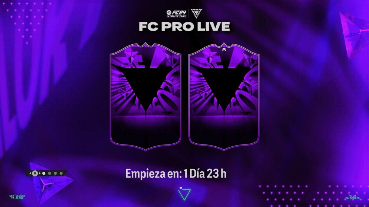 Pantalla de carga EA Sports FC 24 Ultimate Team con diseño cartas FC PRO LIVE y cuenta atrás